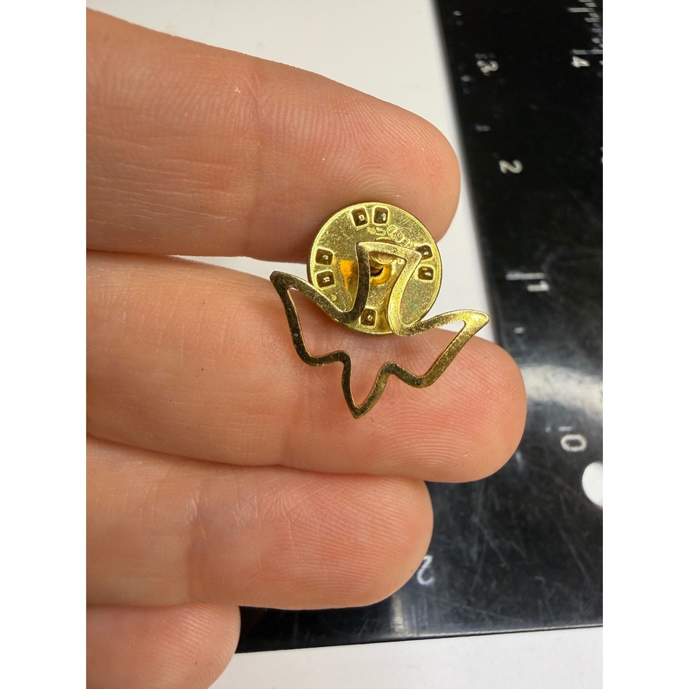 Gold Tone Angel Outline Lapel Pin Dainty Minimalist Ballou Regd Clutch Back